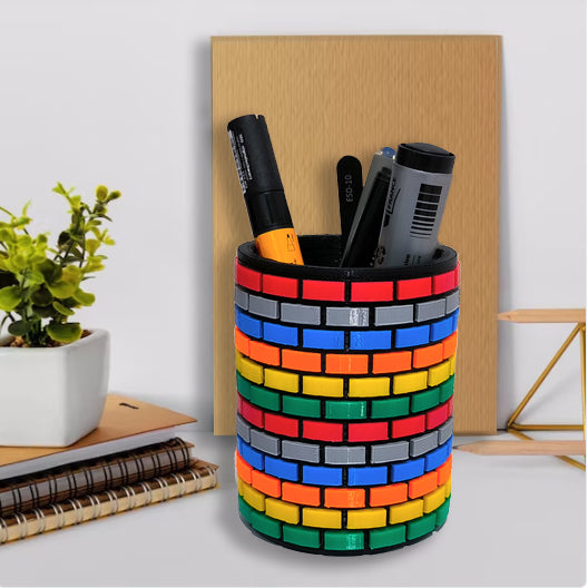 Portalápices con forma de caja con diseño de piedra